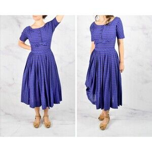 1950s Striped Silk Dress Size Small 50s Silk Noil Fit and Flare Dress